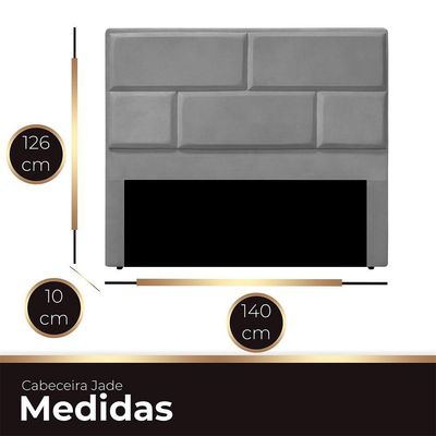 Cabeceira Casal Estofada Para Cama Box Jade Veludo Cor Cinza Claro