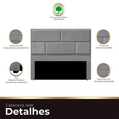 Cabeceira Casal Estofada Para Cama Box Jade Veludo Cor Cinza Claro