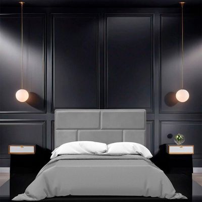 Cabeceira Casal Estofada Para Cama Box Jade Veludo Cor Cinza Claro