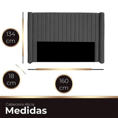 Cabeceira Casal Estofada Para Cama Box Alicia Veludo Cor Cinza Chumbo
