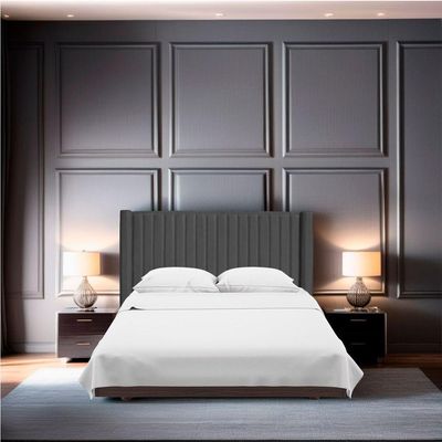 Cabeceira Casal Estofada Para Cama Box Alicia Veludo Cor Cinza Chumbo