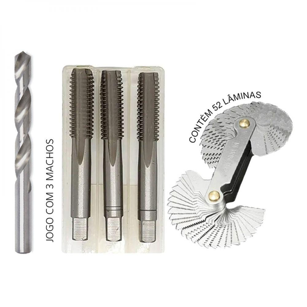 Jogo De Macho Aço Liga M5 X 0,8 + Broca 4,2mm + Cálibre