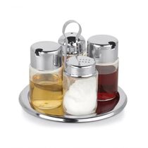 Galheteiro De Vidro Redondo 5 Peças Kit Salada Mesa Cozinha