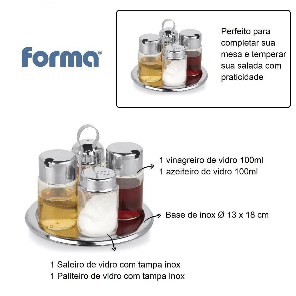 Galheteiro De Vidro Redondo 5 Peças Kit Salada Mesa Cozinha