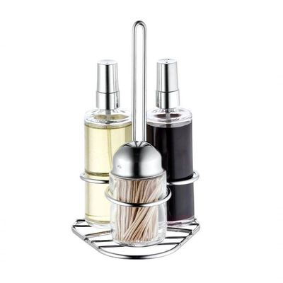 Galheteiro De Vidro Spray Base Inox Kit 4 Peças Paliteiro