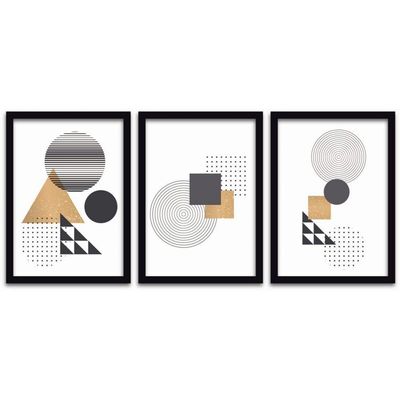 Quadros Decorativos 3 Peças 40x60 Formas Moldura Preta