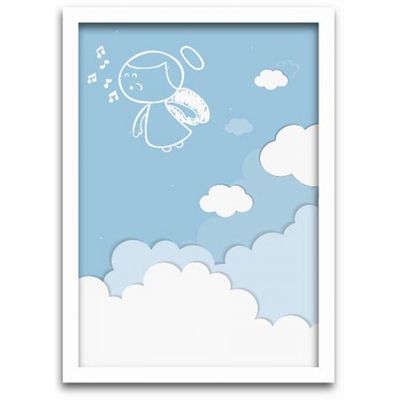 Quadros Decorativos 2 Pçs 40x60cm Menino Anjo Moldura Branca