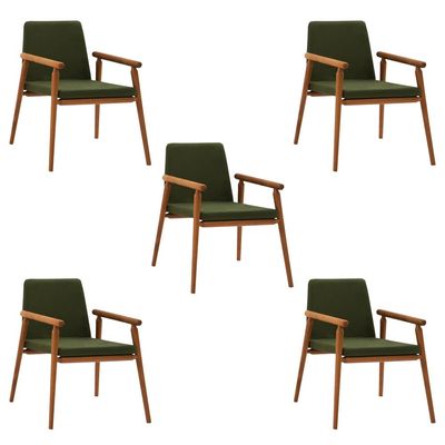 Kit 5 Cadeiras Decorativa Sala de Jantar Sidnei Veludo Verde - Gran Belo