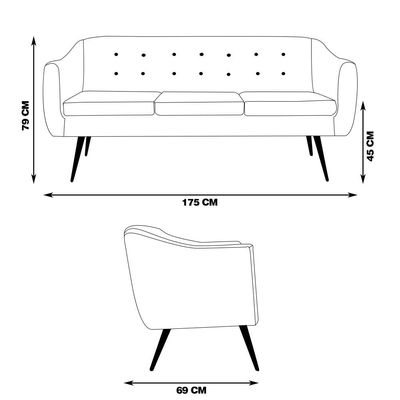 Sofá Decorativo 3 Lugares Pés Palito Cuddle Linho Cinza - Gran Belo