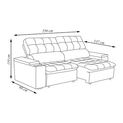 Sofá Retrátil e Reclinável 4 Lugares 250cm Zoho Porta Copos no Braço Veludo Cinza G22 - Gran Belo