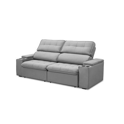 Sofá Retrátil e Reclinável 4 Lugares 250cm Zoho Porta Copos no Braço Veludo Cinza G22 - Gran Belo