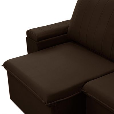 Sofá Retrátil e Reclinável 2 Lugares 205CM Kent Porta Copos no Braço Veludo Marrom G22 - Gran Belo