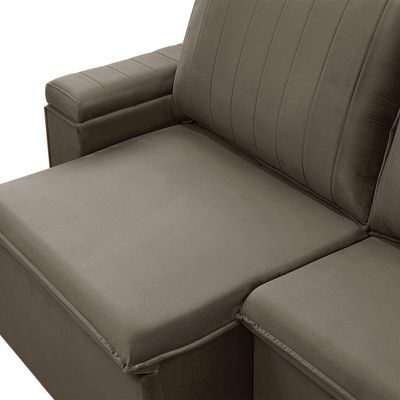 Sofá Retrátil e Reclinável 3 Lugares 225cm Kent Porta Copos no Braço Veludo Castor G22 - Gran Belo