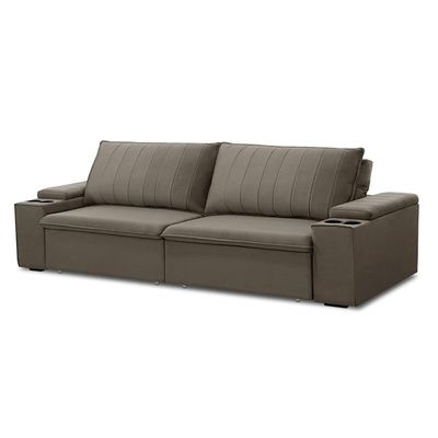 Sofá Retrátil e Reclinável 3 Lugares 225cm Kent Porta Copos no Braço Veludo Castor G22 - Gran Belo