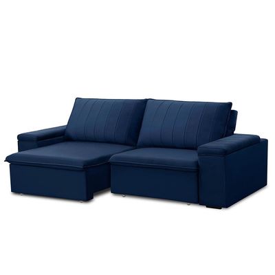 Sofá Retrátil e Reclinável 4 Lugares 245cm Kent Porta Copos no Braço Veludo Azul G22 - Gran Belo