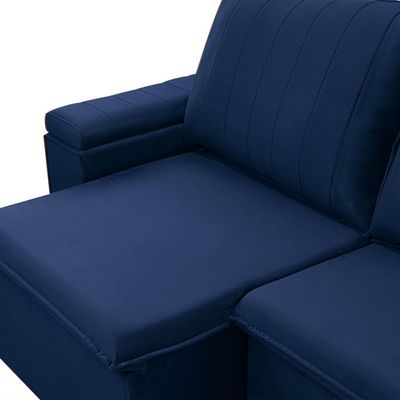 Sofá Retrátil e Reclinável 2 Lugares 205CM Kent Porta Copos no Braço Veludo Azul G22 - Gran Belo
