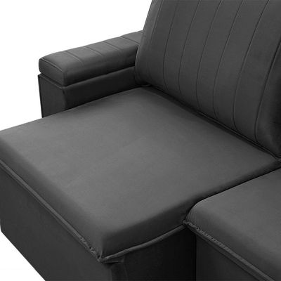 Sofá Retrátil e Reclinável 4 Lugares 245cm Kent Porta Copos no Braço Veludo Grafite G22 - Gran Belo