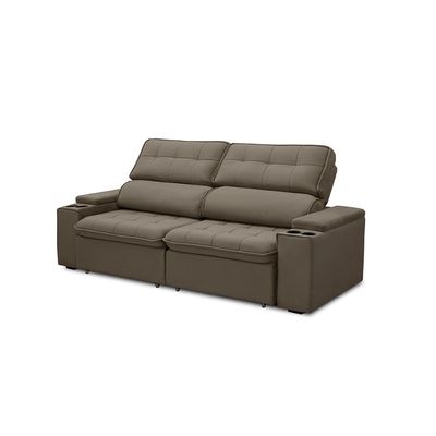 Sofá Retrátil e Reclinável 4 Lugares 250cm Zoho Porta Copos no Braço Veludo Castor G22 - Gran Belo