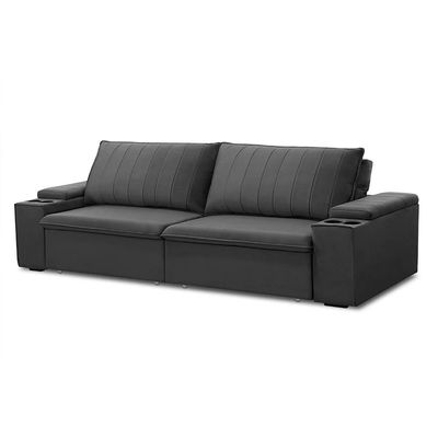 Sofá Retrátil e Reclinável 3 Lugares 225cm Kent Porta Copos no Braço Veludo Grafite G22 - Gran Belo