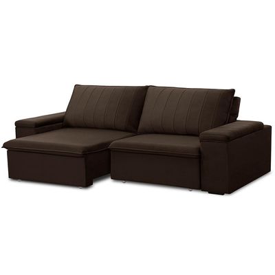 Sofá Retrátil e Reclinável 4 Lugares 245cm Kent Porta Copos no Braço Veludo Marrom G22 - Gran Belo