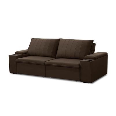 Sofá Retrátil e Reclinável 4 Lugares 245cm Kent Porta Copos no Braço Veludo Marrom G22 - Gran Belo