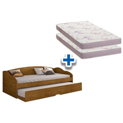 Colchão Solteiro Physical Ortobom (2un) + Sofá Cama Funny II c/ Auxiliar Cinamomo