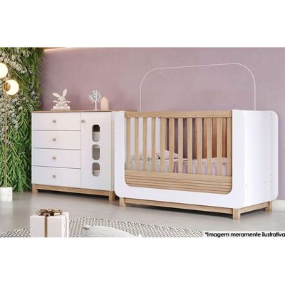Berço Infantil Aconchego 2 em 1 Branco/Jequitiba - Henn