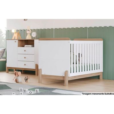 Berço Infantil Ternura 3 em 1 Branco/Jequitiba - Henn