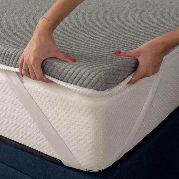 Pillow Top King Guldi Dream com Espuma D50 Viscoelástica com Alça (5x193x203) Branco e Cinza