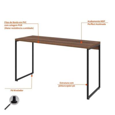 Conjunto de Mesa Studio Nogal 135 cm com Cadeira de Escritório Diretor Giratória Oslo Preta