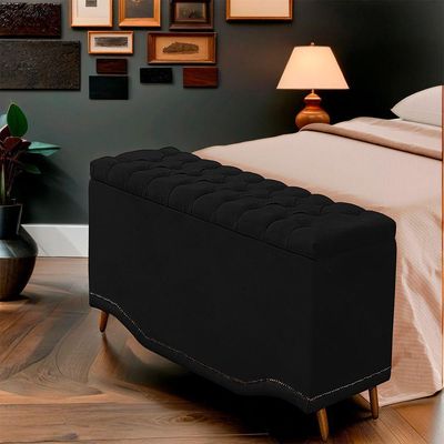 Calçadeira Baú Queen Estofada Maitê Veludo Cor Preto