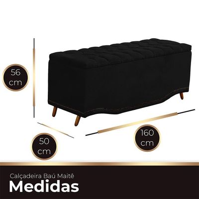 Calçadeira Baú Queen Estofada Maitê Veludo Cor Preto
