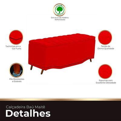 Calçadeira Baú Queen Estofada Maitê Veludo Cor Vermelho