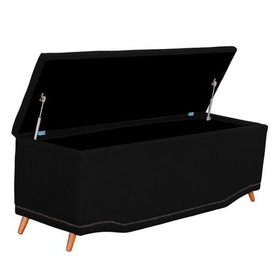 Calçadeira Baú King Size Estofada Maitê Veludo Preto