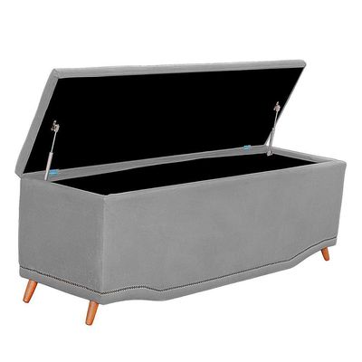 Calçadeira Baú Queen Estofada Maitê Veludo Cinza