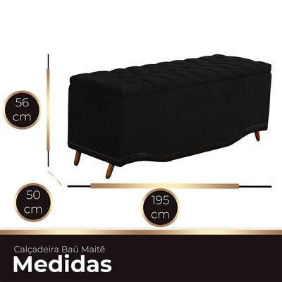 Calçadeira Baú King Size Estofada Maitê Veludo Preto