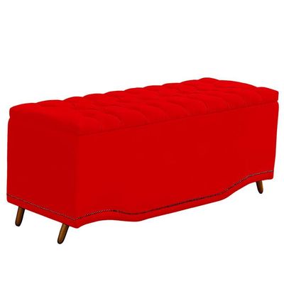 Calçadeira Baú King Size Estofada Maitê Veludo Cor Vermelho