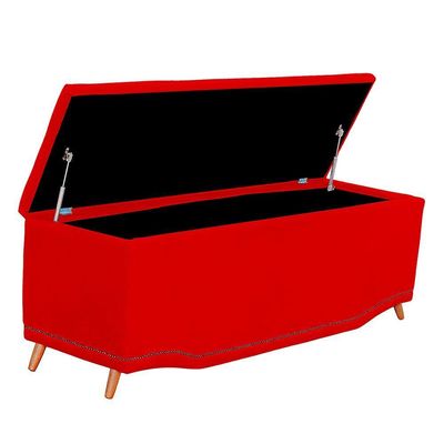 Calçadeira Baú King Size Estofada Maitê Veludo Cor Vermelho
