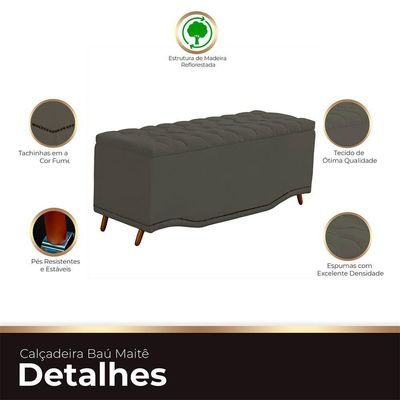 Calçadeira Baú Queen Estofada Maitê Veludo Cor Tabaco