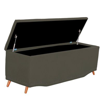 Calçadeira Baú Queen Estofada Maitê Veludo Cor Tabaco