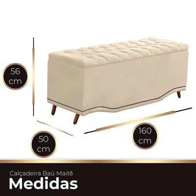 Calçadeira Baú Queen Estofada Maitê Veludo Bege