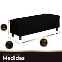 Calçadeira Baú Casal Queen Estofada Valencia Veludo Cor Preto