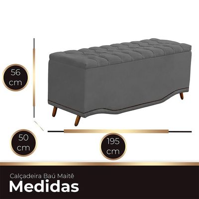 Calçadeira Baú King Size Estofada Maitê Veludo Cinza Escuro