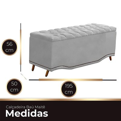 Calçadeira Baú King Size Estofada Maitê Veludo Cinza