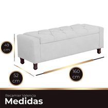 Calçadeira Baú Casal Queen Estofada Valencia Veludo Cor Branco