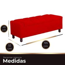 Calçadeira Baú Casal King Size Estofada Valencia Veludo Cor Vermelho