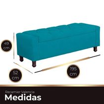 Calçadeira Baú Casal King Size Estofada Valencia Veludo Cor Azul Claro