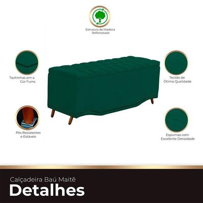 Calçadeira Baú Casal Estofada Maitê Veludo Cor Verde Esmeralda