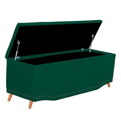 Calçadeira Baú Casal Estofada Maitê Veludo Cor Verde Esmeralda