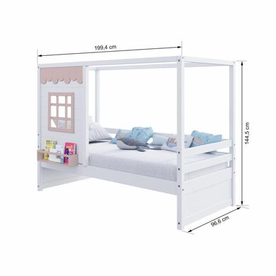 Cama Casinha Reta Madeira Maciça Branco- Rosa Housin